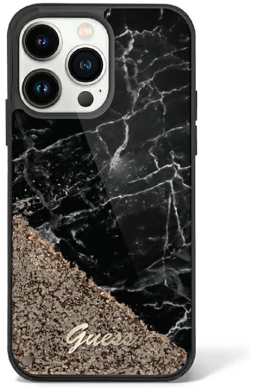 Guess Liquid Glitter Marble - Case for iPhone 14 Pro (Black)