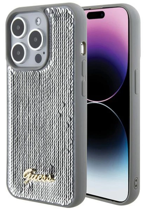 Guess Sequin Script Metal - Case for iPhone 15 Pro Max (Silver)