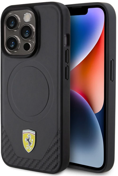 Ferrari Carbon Metal Logo MagSafe - Case for iPhone 15 Pro (Black)