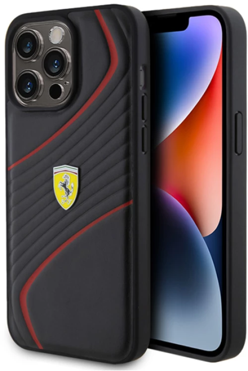 Ferrari Twist Metal Logo - Case for iPhone 15 Pro Max (Black)