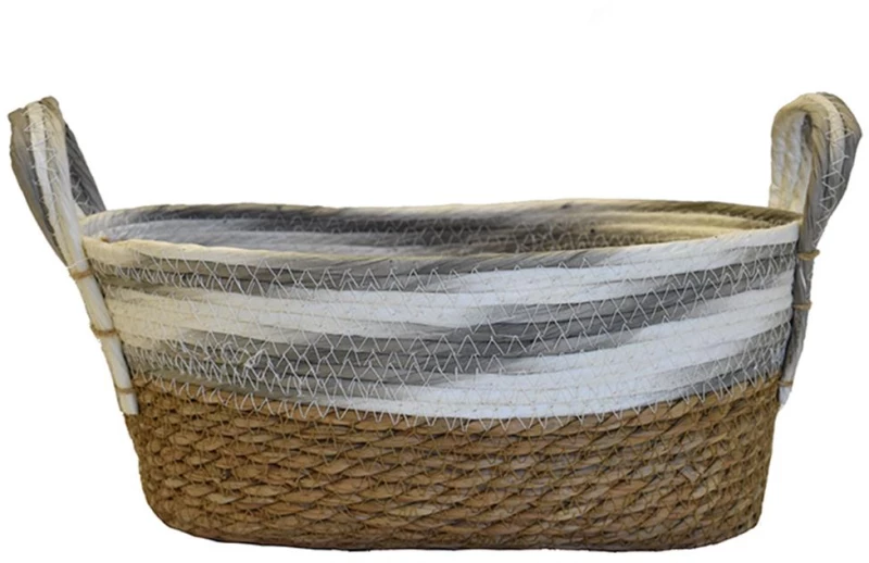 Καλάθι ψάθινο paper ριγέ γκρι με φυσικό 34x24x15