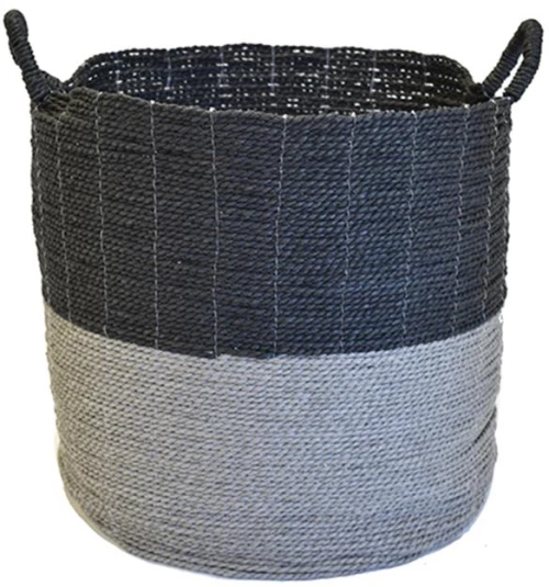 Καλάθι ψάθινο γκρι μαύρο synt. raffia  45x45