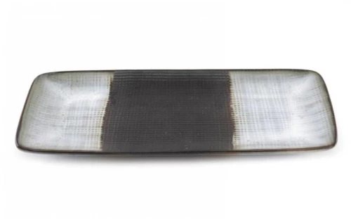 Πιατέλα κεραμικό γκρι/μαύρη 13x30