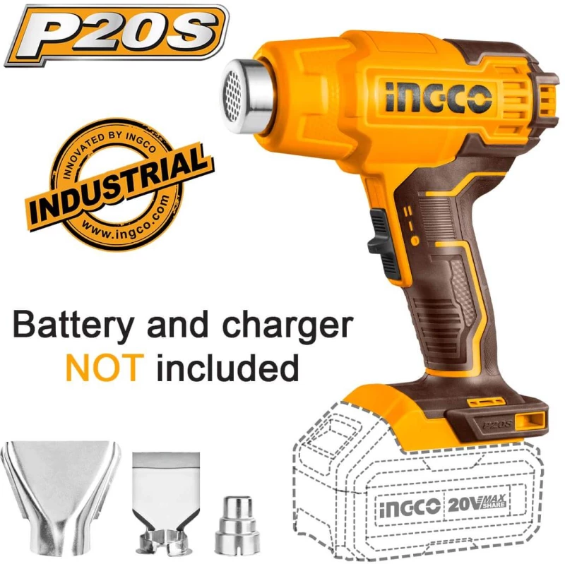 INGCO Πιστόλι Θερμού Αέρα Μπαταρίας 20V Li-Ion SOLO (HGLI2002)