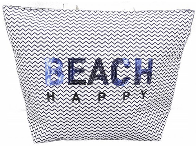 Τσάντα Θαλάσσης BEACH HAPPY Λευκό - Μπλε Κωδ.13450