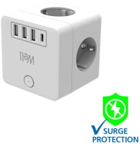 Πολύπριζο Well Κύβος 2x Schuko & 2x Euro με 3x USB Α & 1x USB Type-C PD20W με προστασία ELAD-2SH2EU-