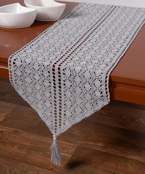 Πλεκτή τραβέρσα c210 (32cm x 160cm) γκρί Silk Fashion