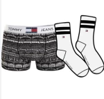 Ανδρικό Gift Pack Tommy Hilfiger - Μαύρο Boxer all over logo - Λευκές κάλτσες