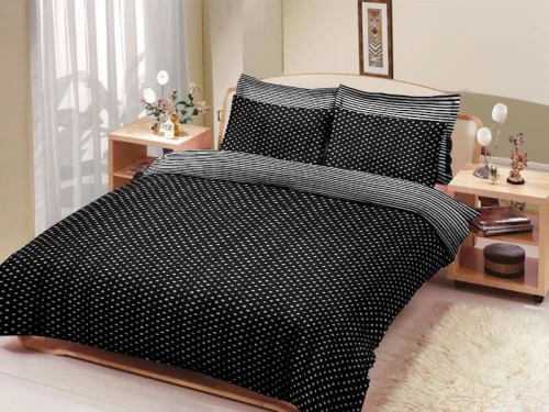 Σετ Σεντόνια Μονά Μαύρο Πουά-Ριγέ Γαρύφαλλο 160x250