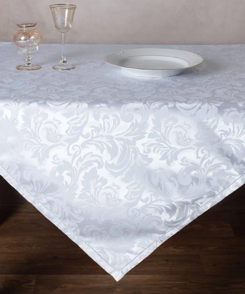 Ζακάρ τραπεζομάντηλο 107147 (140cm x 140cm) λευκό Silk Fashion