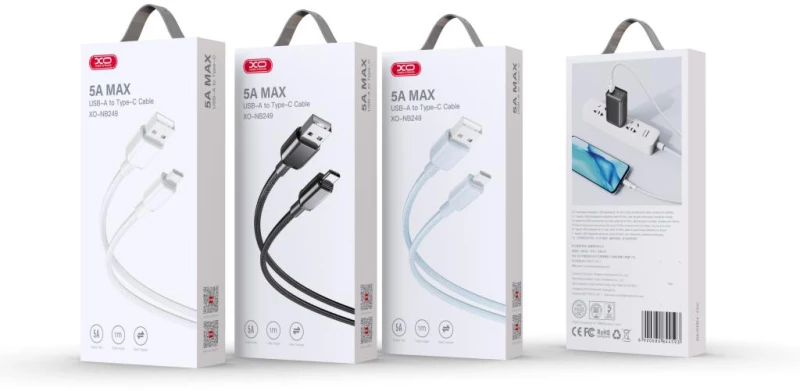 XO NB249 5A PVC Shiny Colorful Type-C Data Cable 1m Blue