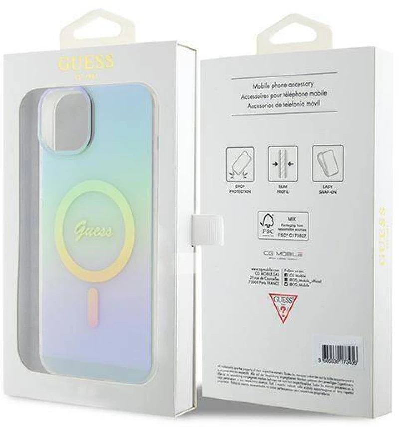 Original Case APPLE IPHONE 15 PLUS Guess Hardcase IML Iridescent MagSafe (GUHMP15MHITSQ) turquoise