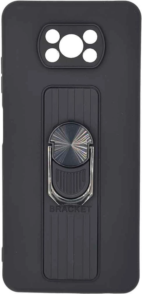 Ring Case silicone case with finger grip and stand for Xiaomi Poco X3 NFC black