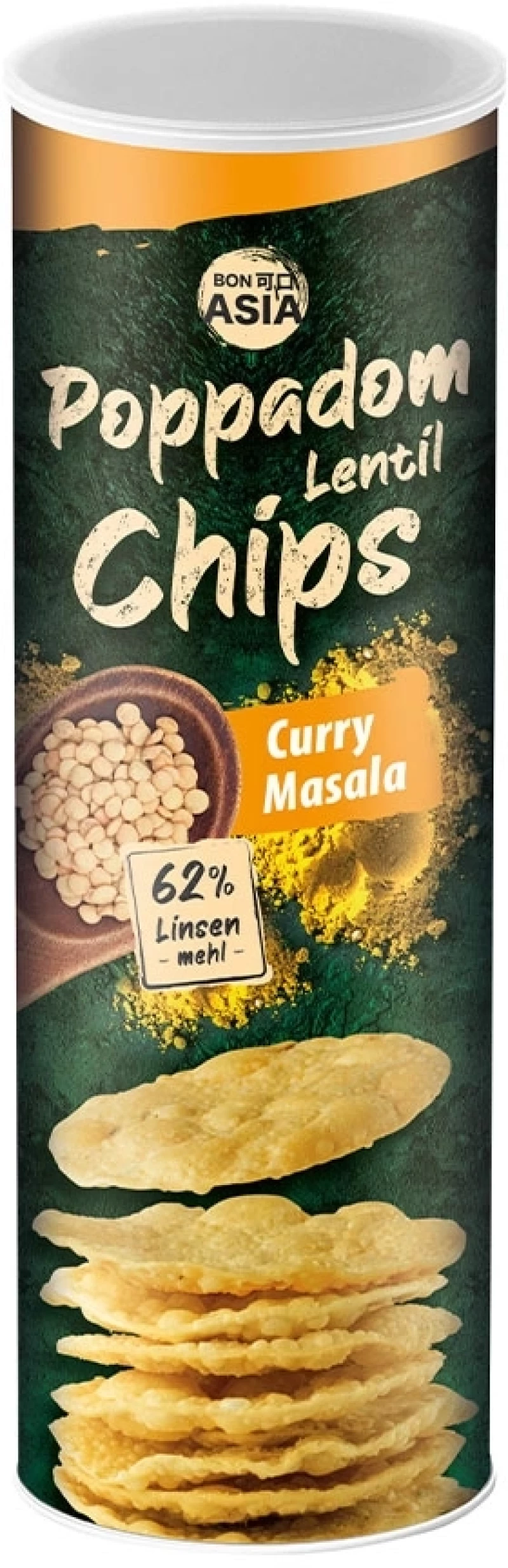 Πατατάκια Ποπαντάμ Κάρυ Bon Asia Poppadom Linsen Chips Curry Masala 70g