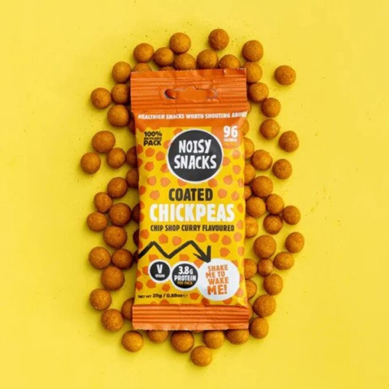 Σνακ Ρεβίθι Με Επικάλυψη Κάρυ Noisy Snacks Coated Chickpeas Chip Shop Curry 25g