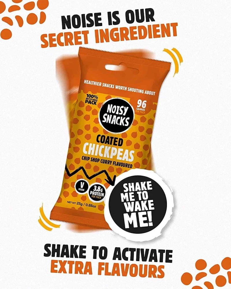 Σνακ Ρεβίθι Με Επικάλυψη Κάρυ Noisy Snacks Coated Chickpeas Chip Shop Curry 25g