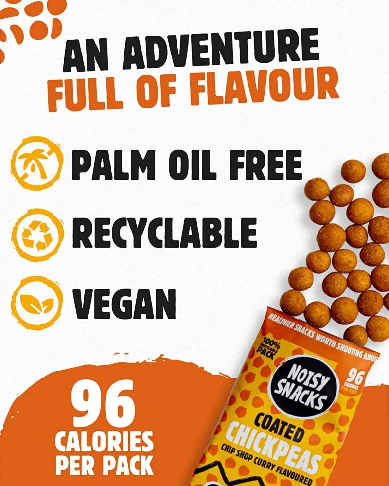 Σνακ Ρεβίθι Με Επικάλυψη Κάρυ Noisy Snacks Coated Chickpeas Chip Shop Curry 25g