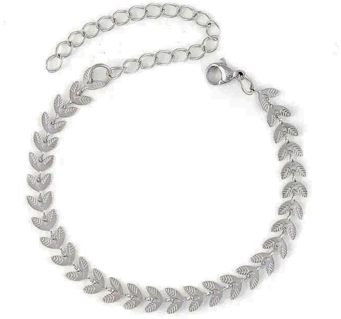 Ατσάλινο βραχιόλι με σχέδιο φύλλα χρώμα ασημί (B1290)
