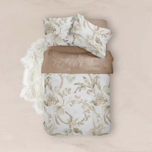 Σεντόνια Εμπριμέ Σετ Flore Υπέρδιπλα Borea Home Textiles - Καφέ