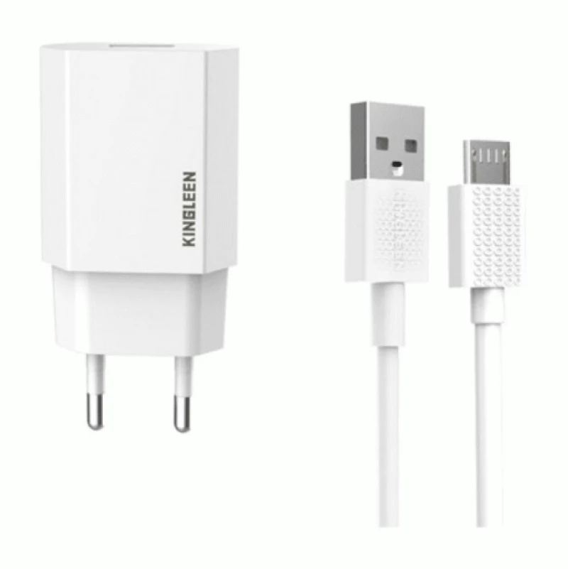 KINGLEEN E06 Φορτιστής κινητού / Mobile Charger με 2 Θύρες USB-A Και Καλώδιο USB Σε Micro - Χρώμα: Λευκό