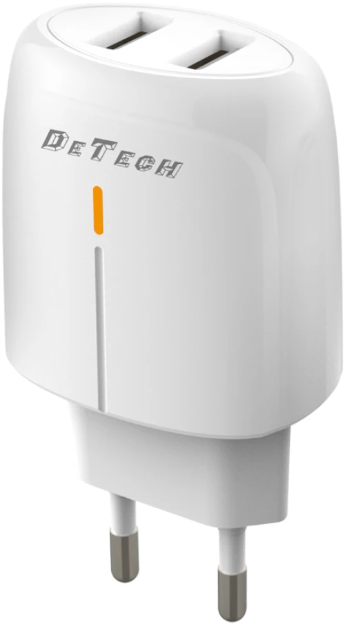 Φορτιστής δικτύου DeTech DE-32, 18W, 2 x USB F, QC, λευκό - 40324
