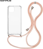 Θήκη Σιλικόνης με Κορδόνι Sonique Armor Clear Apple iPhone 14 Ροζ Σατινέ - Sonique - Ροζ Σατινέ - iPhone 14