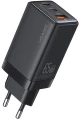 Usams - Wall Charger Sandru Series (US-CC180) - 3 Ports GaN Fast Charging, 2x Type-C PD65W, USB-A 3A - Black