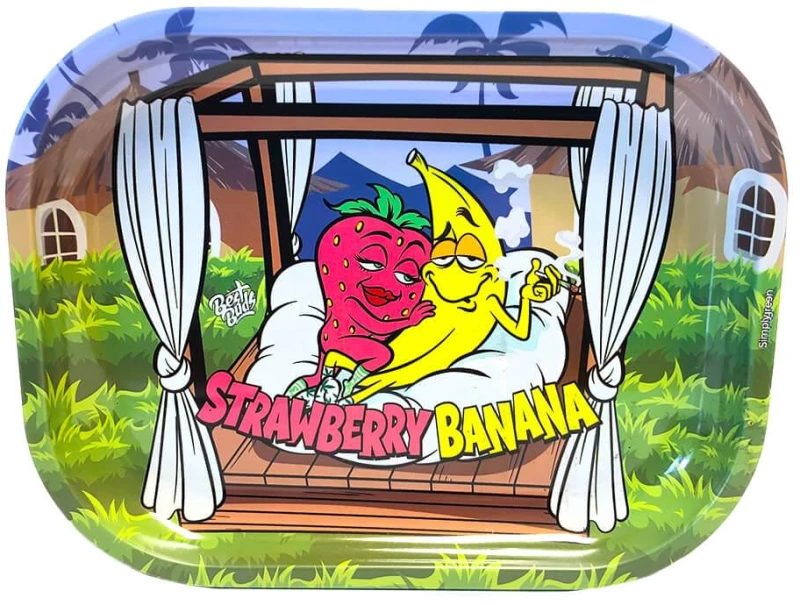 Best Buds Thin Box Rolling Tray with Storage Strawberry Banana