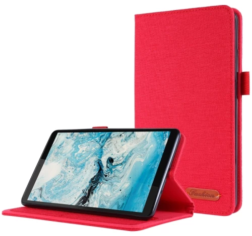 For Lenovo Tab M7 Horizontal Flip TPU + Fabric PU Leather Protective Case with Name Card Clip(Red) (OEM)