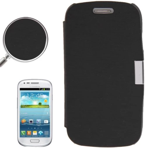 Brushed Texture Horizontal Flip Magnetic Buckle Leather Protective Case for Galaxy SIII mini / i8190(Black) (OEM)