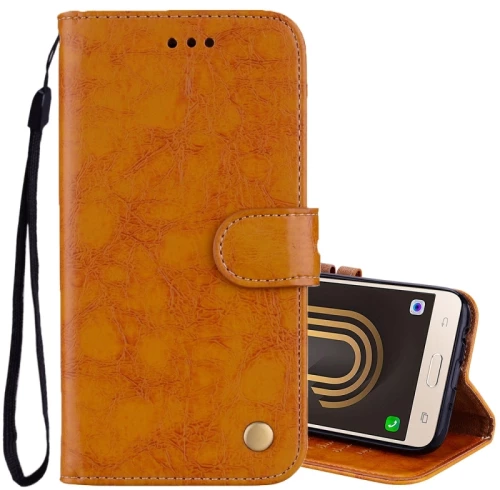 For Samsung Galaxy J5 (2017) / J530 (EU Version) Business Style Oil Wax Texture Horizontal Flip Leather Case with Holder & Card Slots & Wallet(Yellow) (OEM)