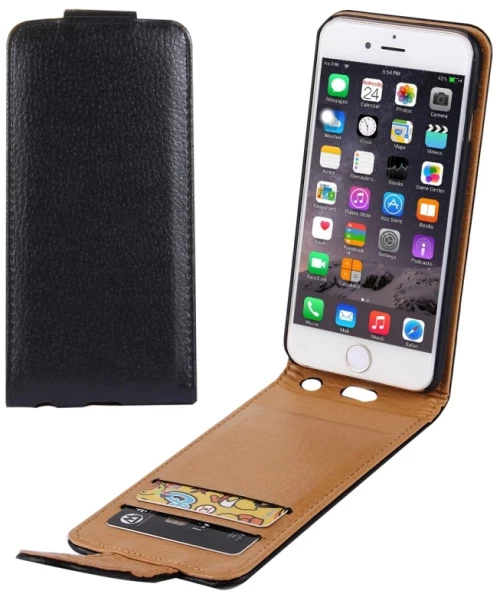 For iPhone 6 Plus & 6s Plus Litchi Texture Vertical Flip Leather Case with Card Slots(Black) (OEM)