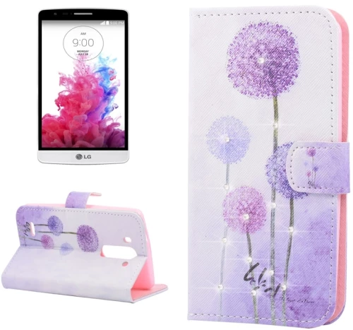 Purple Dandelion Pattern Horizontal Flip Diamond Encrusted Leather Case with Holder & Card Slot & Wallet for LG G3 mini (OEM)