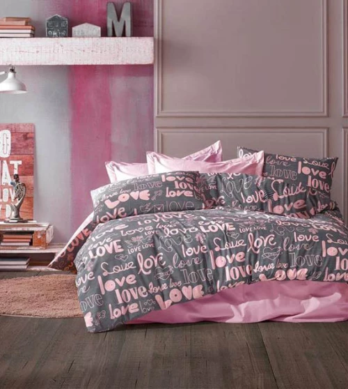 Σετ Σεντόνια King Size (240x270) Αγάπη 299 Grey-Lila DimCol