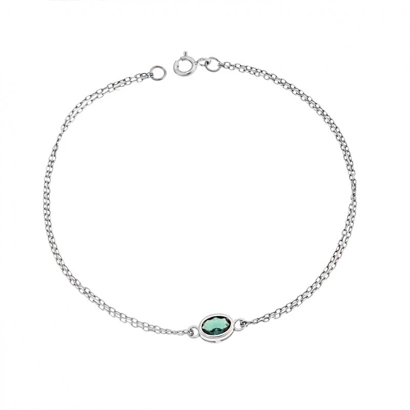 Βραχιόλι Senza Silver 925, οβάλ με πράσινο ζιργκόν SSR2794-6SR