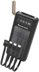 POWERTECH ηλιακό power bank PT-1084 με καλώδια & οθόνη, 20000mAh, μαύρο