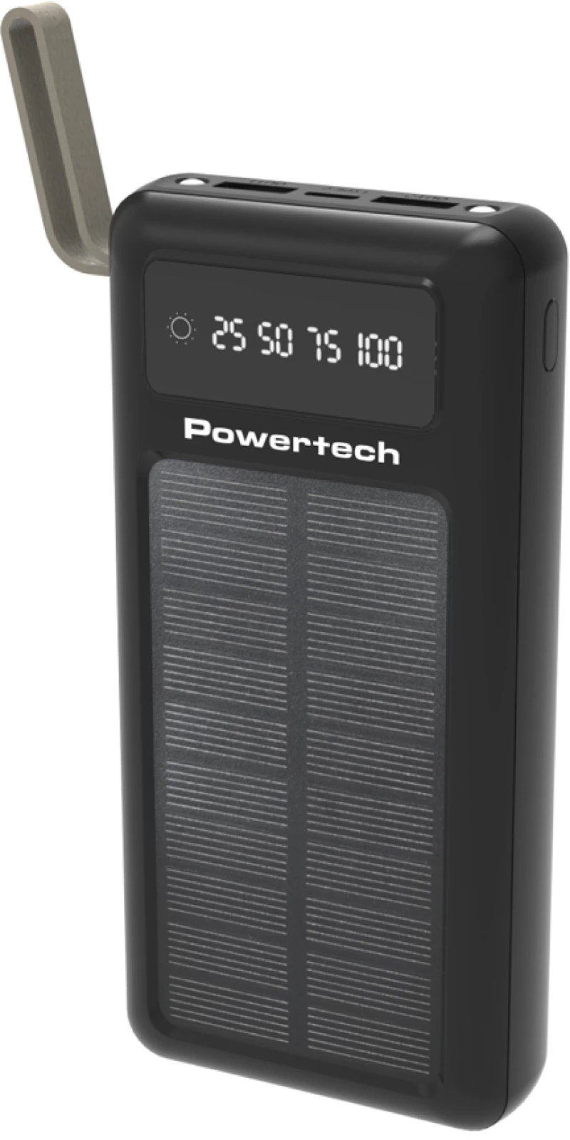 POWERTECH ηλιακό power bank PT-1084 με καλώδια & οθόνη, 20000mAh, μαύρο