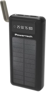 POWERTECH ηλιακό power bank PT-1084 με καλώδια & οθόνη, 20000mAh, μαύρο