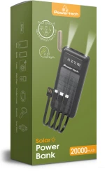 POWERTECH ηλιακό power bank PT-1084 με καλώδια & οθόνη, 20000mAh, μαύρο