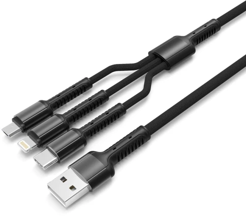 LDNIO καλώδιο USB σε USB-C/Lightning/Micro USB LC93, 3.4A, 1.2m, γκρι