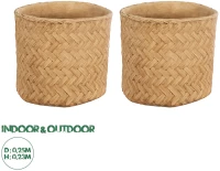 GloboStar® Artificial Garden MEDRANO 20799 ΣΕΤ 2 Διακοσμητικά Πολυεστερικά Τσιμεντένιά Κασπώ Γλάστρες - Flower Pots Μπεζ A:Φ25 x Υ23cm B:Φ25 x Υ23cm