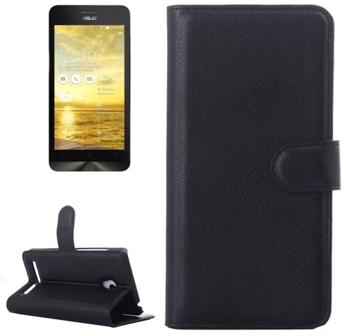 Δερμάτινη θήκη υφής Litchi με Holder & υποδοχές για κάρτες & πορτοφόλι για Asus ZenFone 5 / A501CG / A500CG / A500KL (Μαύρο) (OEM)