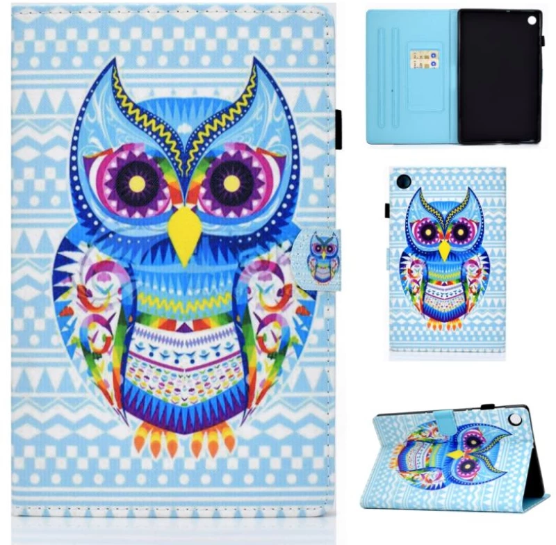 For Lenovo Tab M10 Plus TB-X606 Colored Drawing Stitching Horizontal Flip Leather Case, with Holder & Card Slots & Sleep / Wake-up Function(Colored Owl) (OEM)