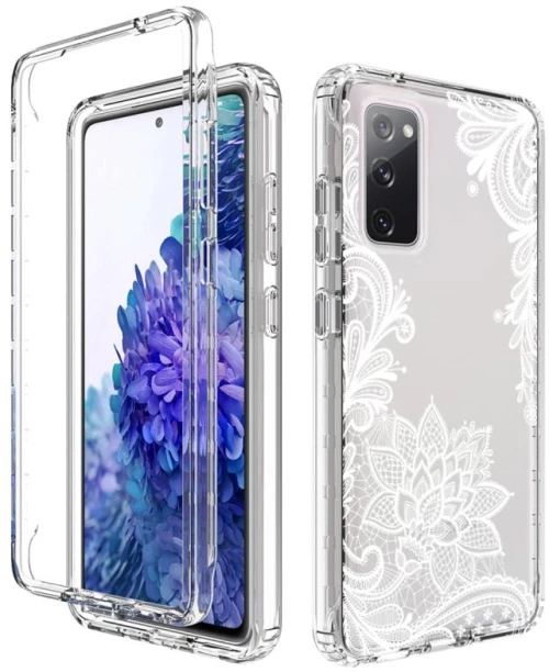 For Samsung Galaxy S20 FE PC+TPU Transparent Painted Phone Case(White Flower) (OEM)