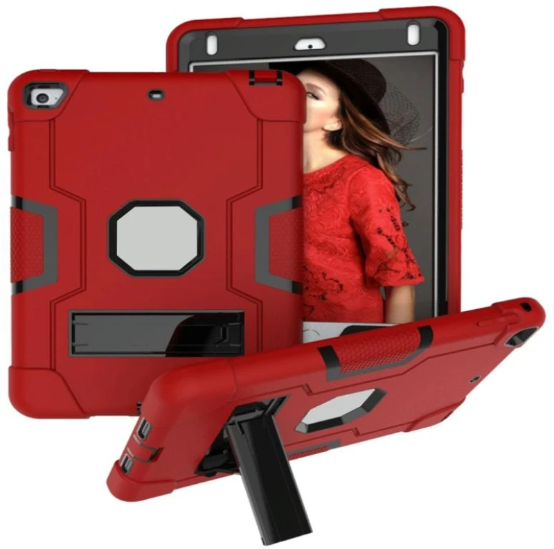 For iPad mini 3/2/1 Silicone + PC Protective Case with Stand(Red + Gray) (OEM)