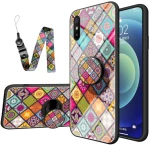 For Xiaomi Redmi 9A Painted Ethnic Pattern Tempered Glass TPU Shockproof Case with Folding Magnetic Holder & Neck Strap(Colorful) (OEM)