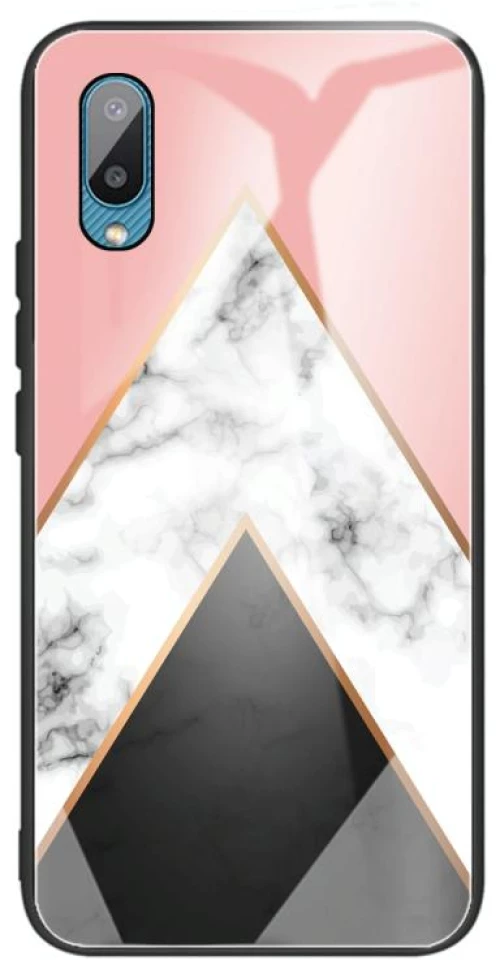 For Samsung Galaxy A02 (EU Version) Marble Tempered Glass Back Cover TPU Border Case(HCBL-11) (OEM)