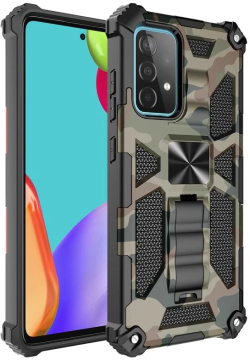 For Samsung Galaxy A32 4G Camouflage Armor Shockproof TPU + PC Magnetic Protective Case with Holder(Army Green) (OEM)