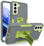 For Samsung Galaxy S21 FE 5G Magnetic Holder Phone Case(Dark Grey + Green) (OEM)