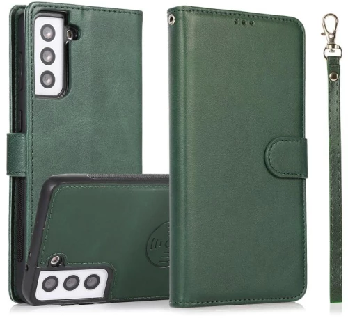 For Samsung Galaxy S21 5G Calf Texture 2 in 1 Detachable Magnetic Back Cover Horizontal Flip Leather Case with Holder & Card Slots & Wallet & Photo Frame(Green) (OEM)